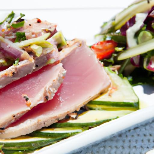 Fresh Flavors: Tuna Steak Paired with Avocado Cucumber Salad