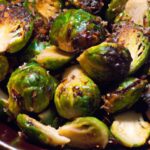 Crispy Roasted Brussels Sprouts Drizzled with Balsamic Glaze