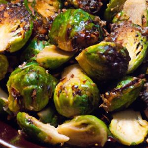 Crispy Roasted Brussels Sprouts Drizzled with Balsamic Glaze
