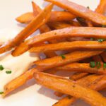 Crispy Baked Sweet Potato Fries Paired with Garlic Aioli Dip