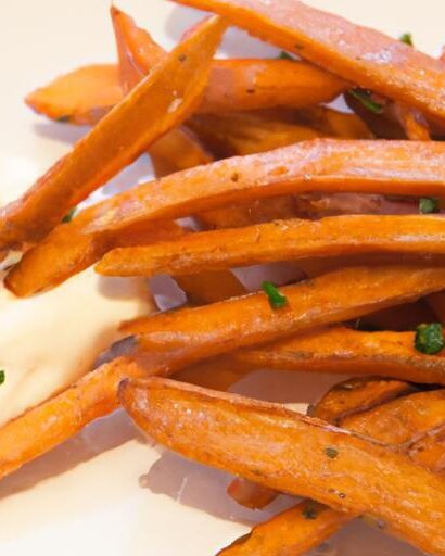 Crispy Baked Sweet Potato Fries Paired with Garlic Aioli Dip
