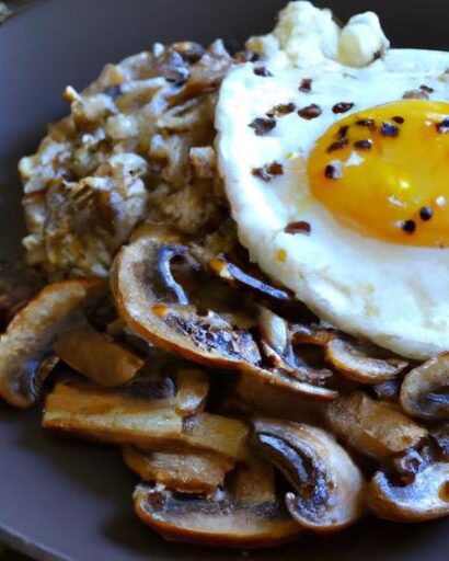 Hearty Savory Oatmeal with Fried Egg & Sautéed Mushrooms