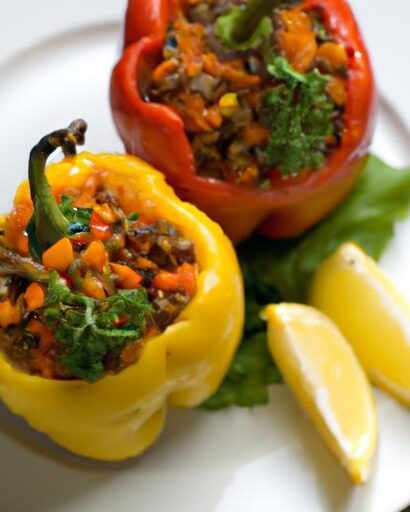Flavorful Bell Peppers Stuffed with Spiced Lentils & Rice