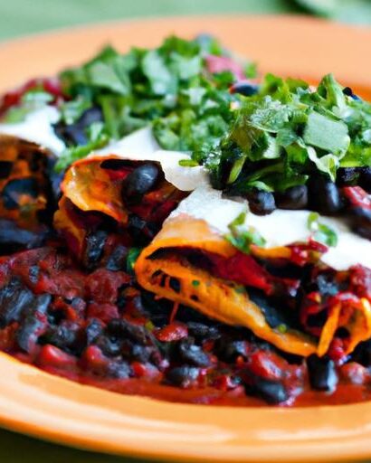 Hearty Black Bean & Spinach Enchiladas in Zesty Red Sauce