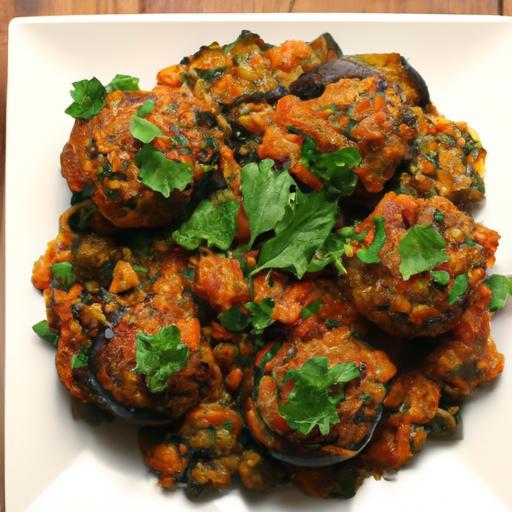 Hearty Eggplant & Lentil Meatballs Simmered in Marinara