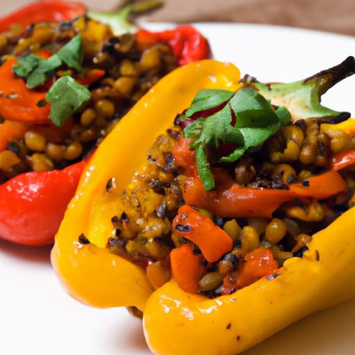 Flavorful Bell Peppers Stuffed with Spiced Lentils & Rice