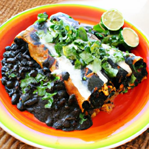 Hearty Black Bean & Spinach Enchiladas in Zesty Red Sauce