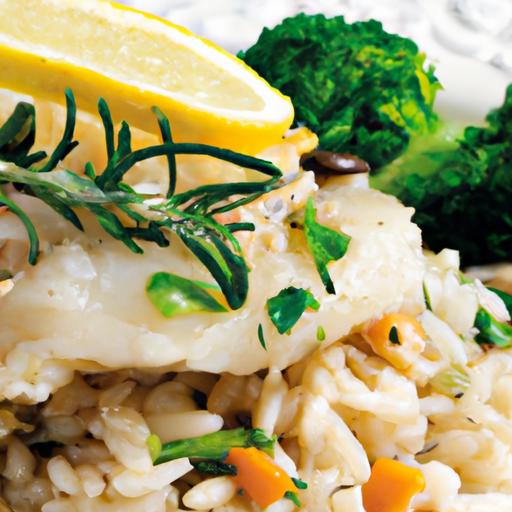 Zesty Lemon Herb Halibut Paired with Nutty Wild Rice delight