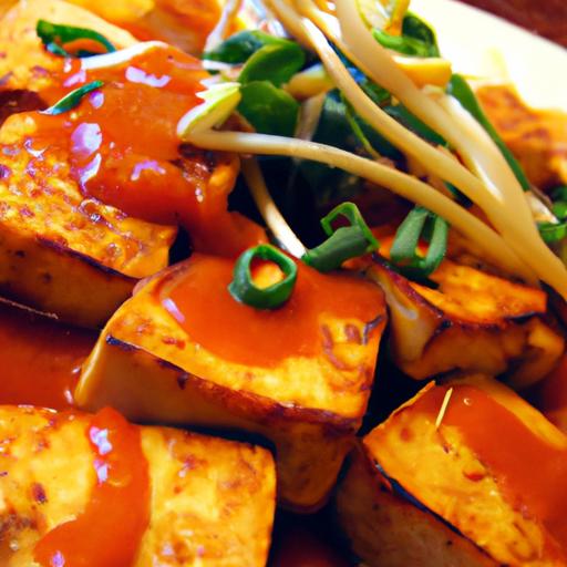 Golden Crispy Tofu Drizzled with ⁢Sweet Peanut Sauce ⁢Bliss