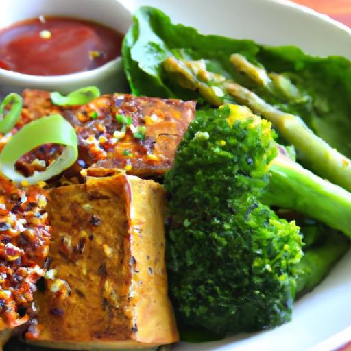 Crispy Tofu Delight with Peanut Sauce and Fresh Veggies
