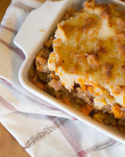 Hearty Turkey Shepherd’s Pie Topped with Creamy Sweet Potatoes