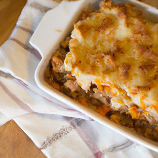 Hearty Turkey Shepherd’s Pie Topped with Creamy Sweet Potatoes