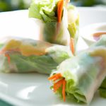 Fresh Raw Veggie Spring Rolls Paired with Creamy Peanut Sauce