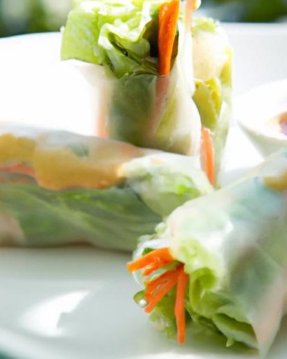 Fresh Raw Veggie Spring Rolls Paired with Creamy Peanut Sauce