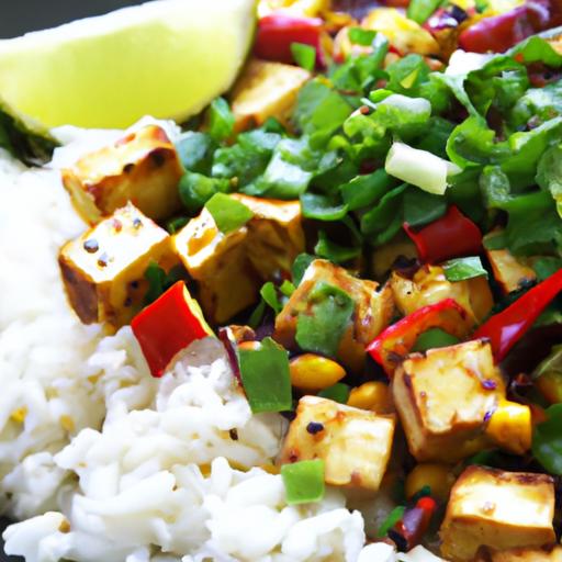 Zesty Chili ⁣Lime Tofu Bowl with Rice and Fresh veggies
