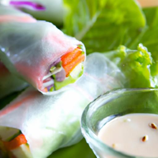 Fresh‍ Raw ⁣Veggie ⁣Spring Rolls‌ Paired with Creamy⁣ Peanut ⁣Sauce